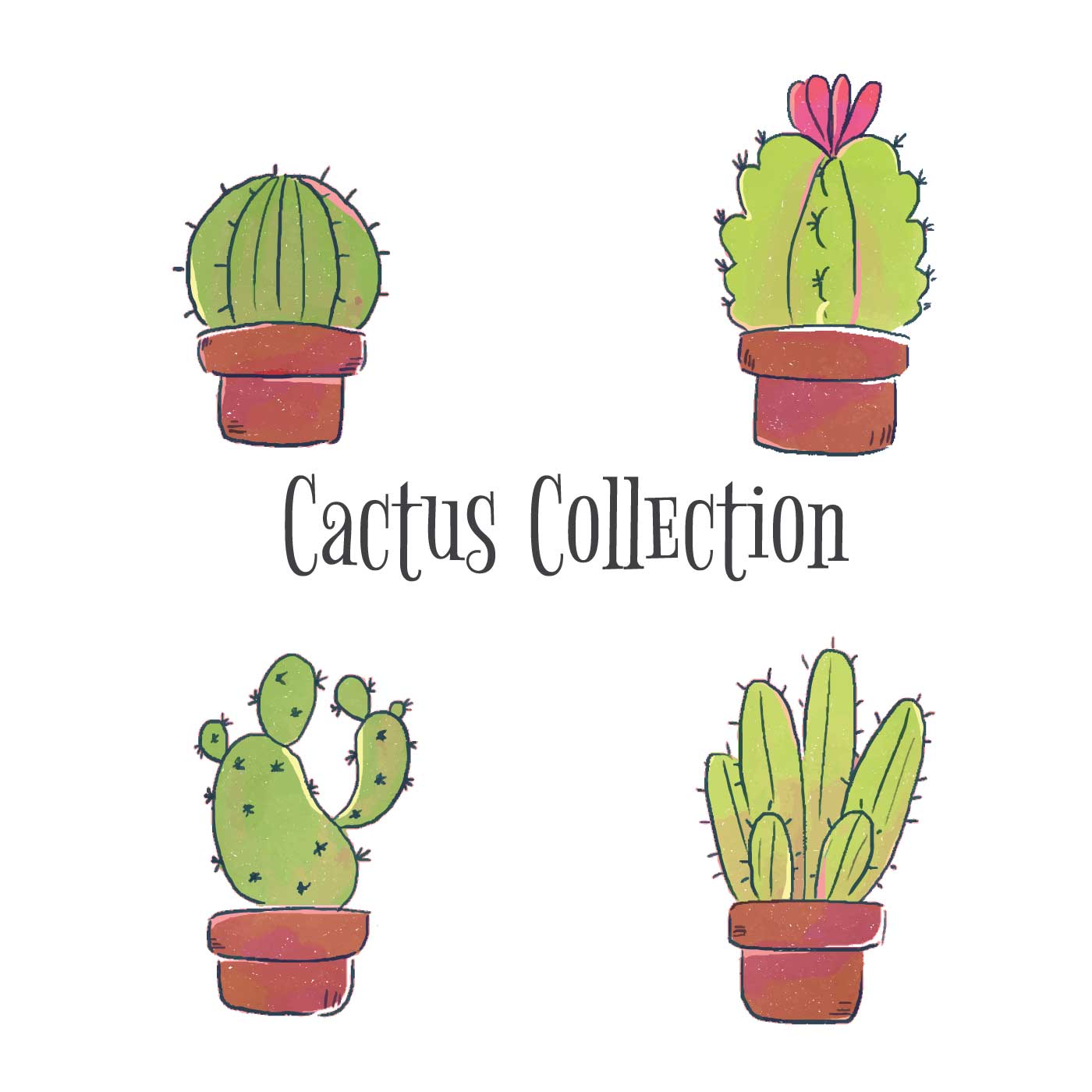 Download Cute Cactus Set Collection - Download Free Vectors ...