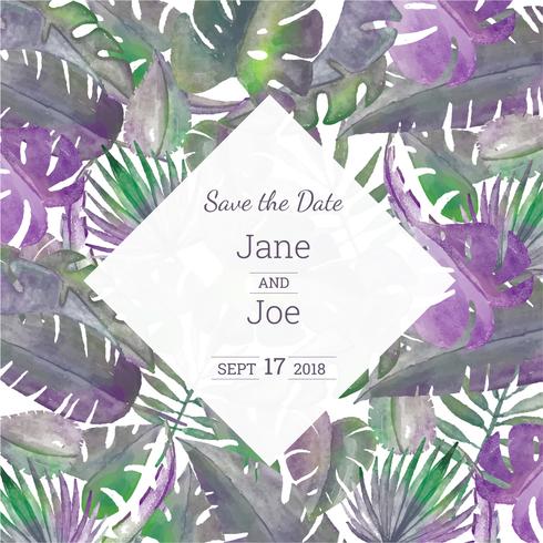 Cute Watercolor Tropical Wreath With Leaves And Save The Date Background vector