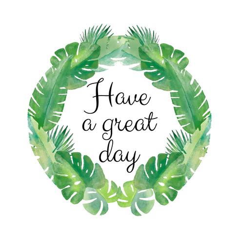 Watercor Wreath Tropical Leaves With Quote vector