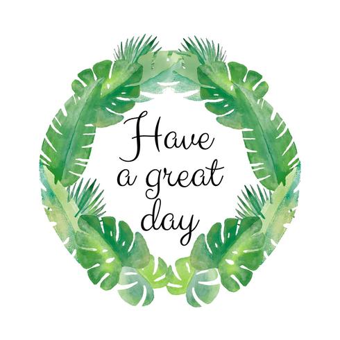 Watercor Wreath Tropical Leaves With Quote vector