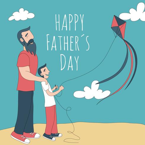 Cute Dad With Son Flying A Kite vector