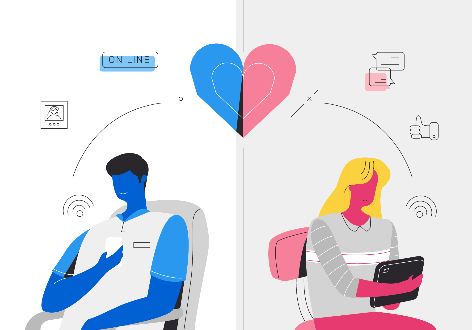 Online Dating Apps Getting Match Man and Woman Vector Illustration ...