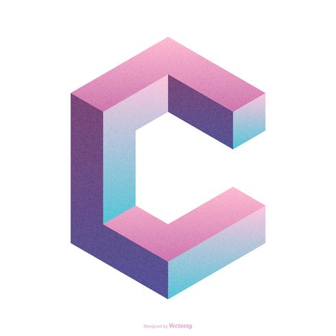Isometric Letter C Typography Vector Design