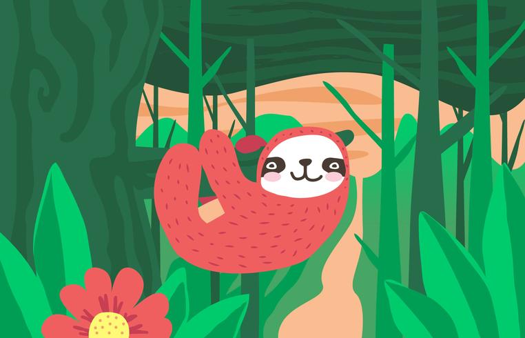 Sloth Jungle Landscape Illustration Vector