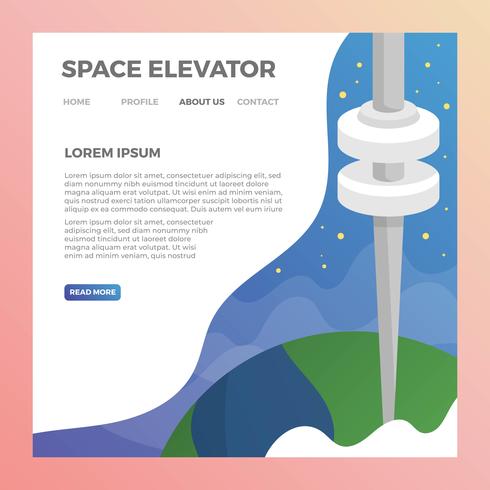 minimalist 2D Space Elevator with modern galaxy background vector illustration 