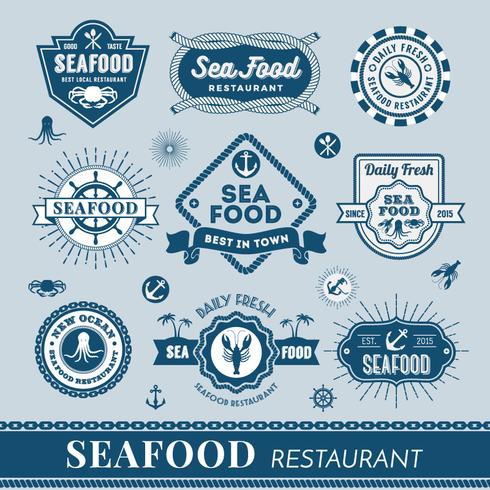 Conjunto de diseño de banner de logotipo de restaurante de mariscos vector