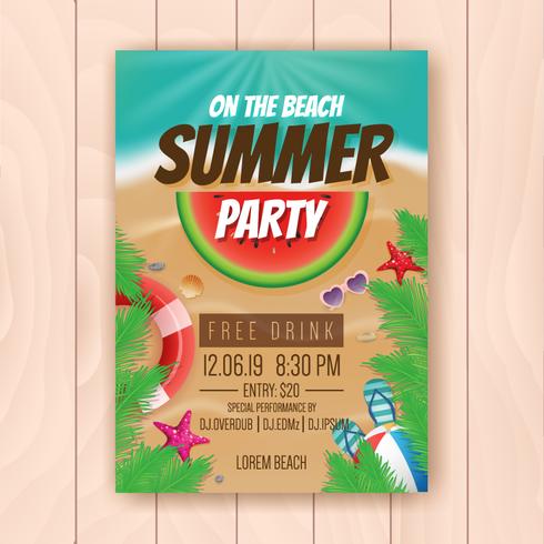 On the beach summer party advertising poster design vector