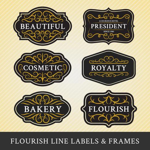 Set of flourish calligraphy frames and labels design vector
