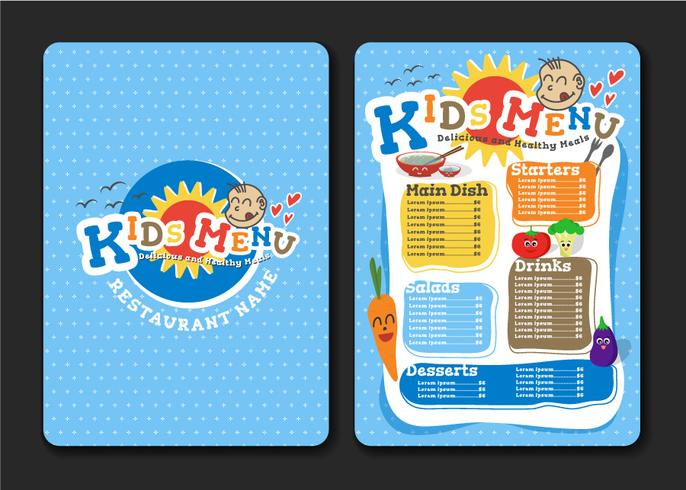 Menú infantil de diseño con verduras para restaurante. vector