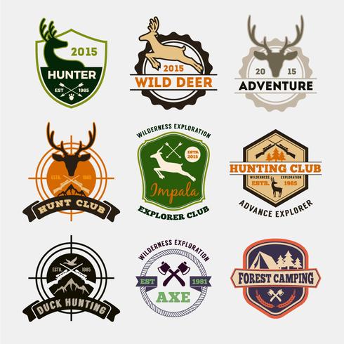 Set of hunting and adventure badge design for emblem