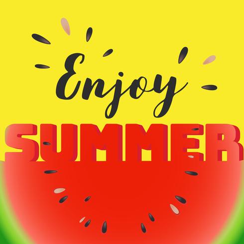 Enjoy summer lettering on watermelon sliced vector