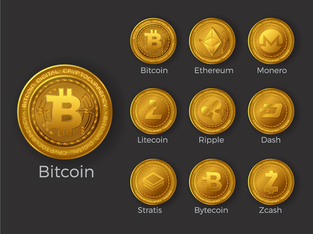 Golden cryptocurrency coin icons set 211204 Vector Art at ...