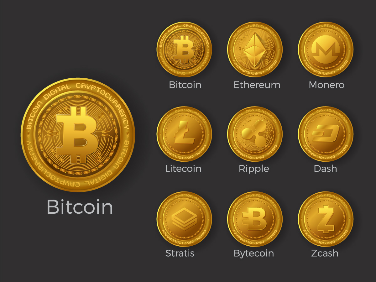 Golden cryptocurrency coin icons set 211204 Vector Art at ...