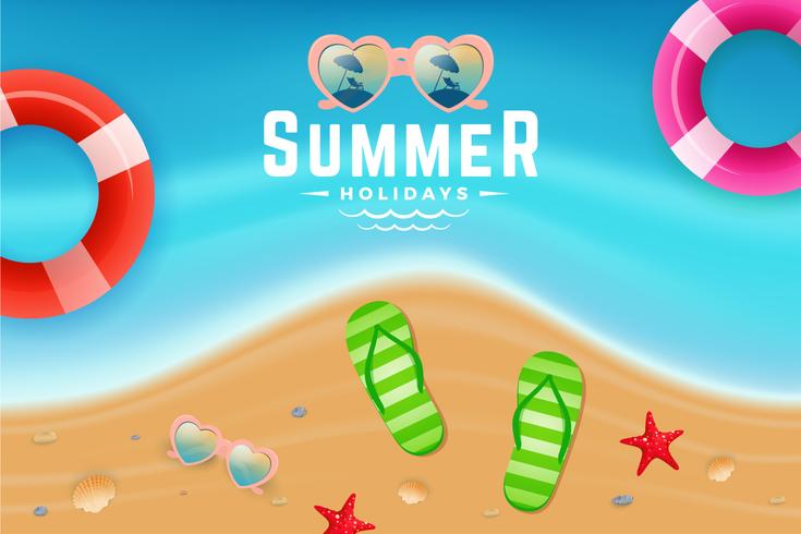 Sand and sea water top view scene for summer holiday background vector