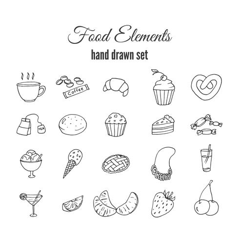 Hand drawn sweet pastry set. Bakery vector elements sketch. 