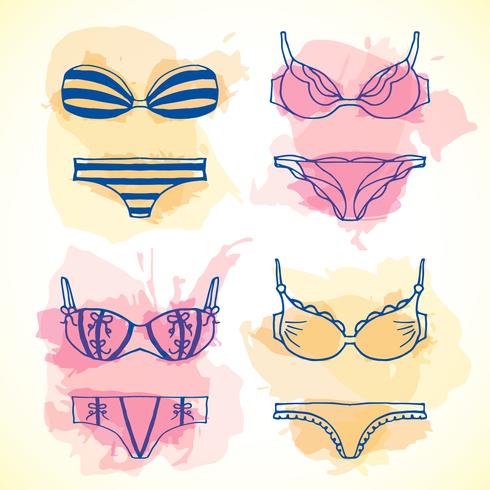 Lencería conjunto dibujado a mano. Diseño de ropa interior de vector. - Descargar Vectores Gratis, Illustrator Graficos, Plantillas Diseño
