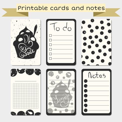 Printable journaling cards. Notes designs. vector