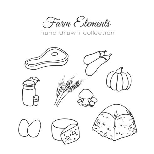 Farming illustration. Vector farm elements. Hand drawn farm collection.