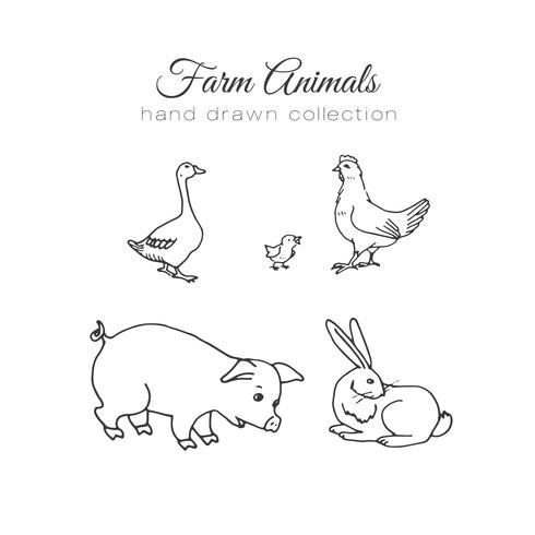 Farming illustration. Vector farm elements. Hand drawn farm animals.