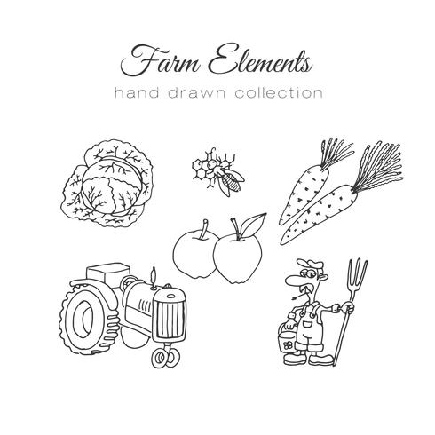 Farming illustration. Vector farm elements. Hand drawn farm set.