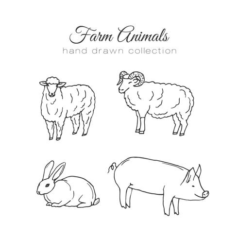 Farming illustration. Vector farm elements. Hand drawn farm animals.