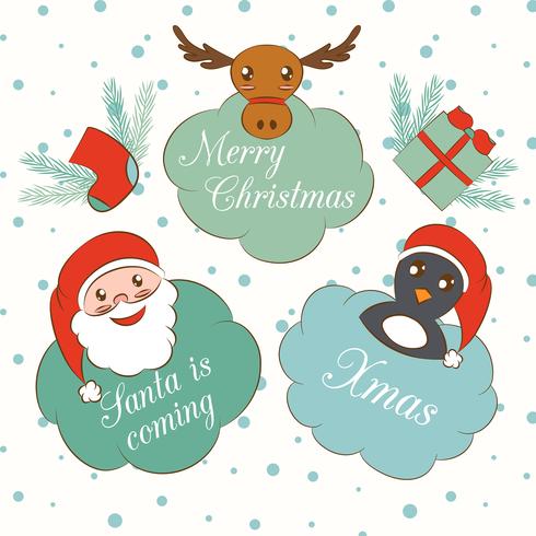Set of cute cartoon Christmas and New Year elements vector