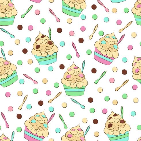 Cute seamless frozen yogurt pattern. Sweet cold desserts vector design.