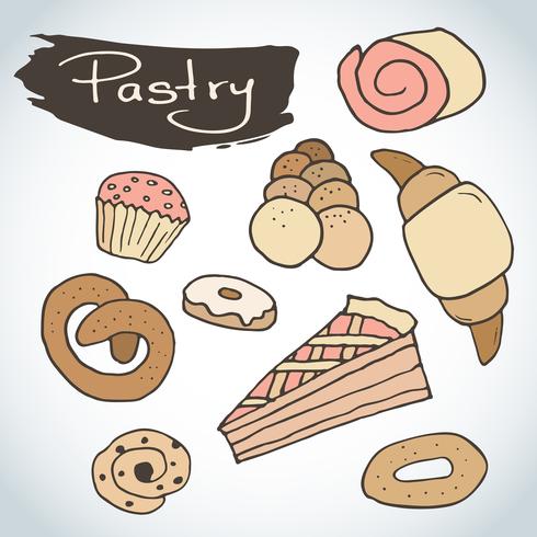 Hand drawn sweet pastry set. vector