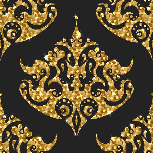 Golden gritter seamless pattern. Vector background with damask ortaments. 