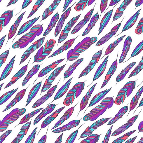 Seamless vector pattern with feathers. Boho style.