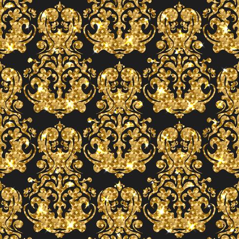 Golden gritter seamless pattern. Vector background with damask ortaments. 