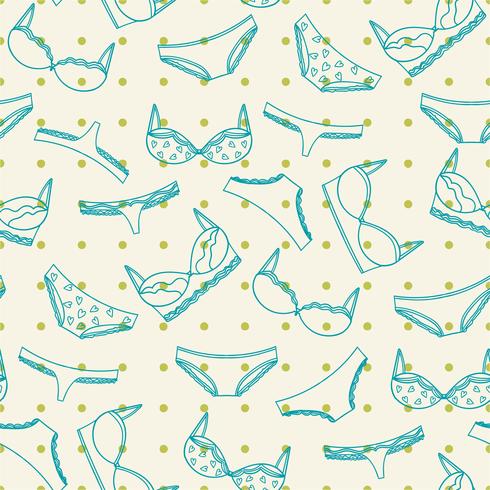 Underwear seamless pattern with green dots. Bras and panties illustration. vector