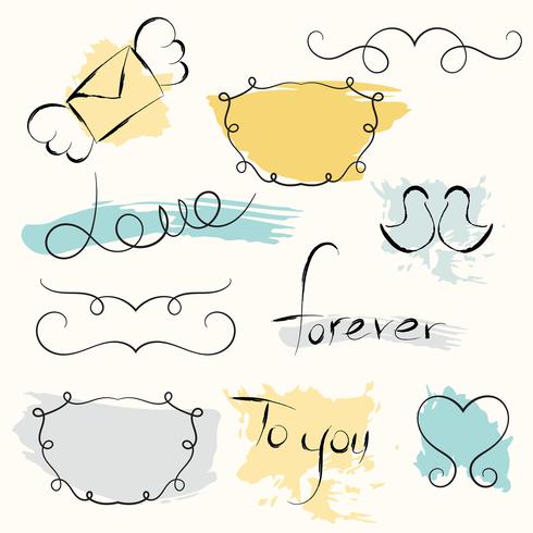 Romantic set. Vector hand drawn elements.