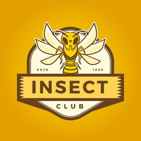 Logotipo plano de la mascota de la abeja del insecto con la ilustración moderna del vector de la plantilla de la insignia