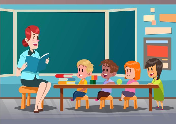 Aula con niños vector