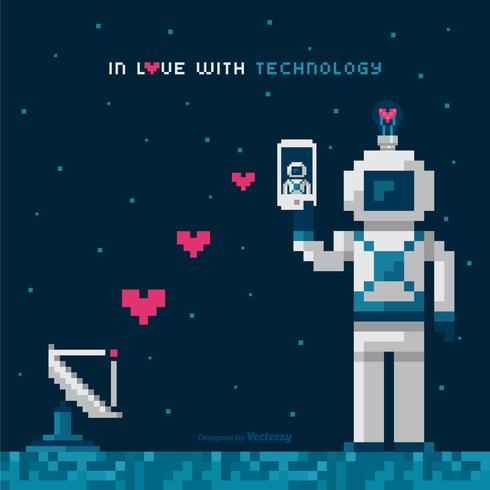 En Amour Avec La Technologie Vector Concept En Pixel Art