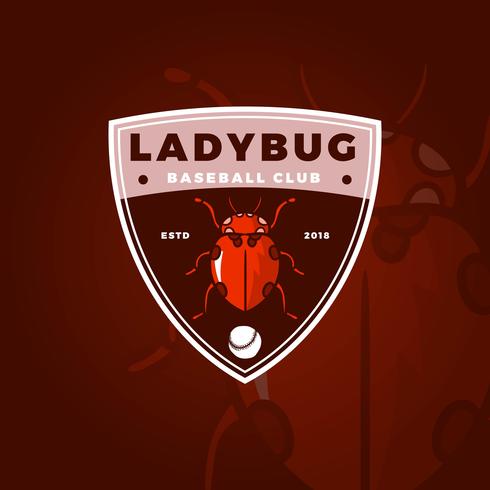 Logotipo de la mascota del insecto plano Lady Bug Baseball Club con una plantilla moderna insignia, ilustración vectorial vector