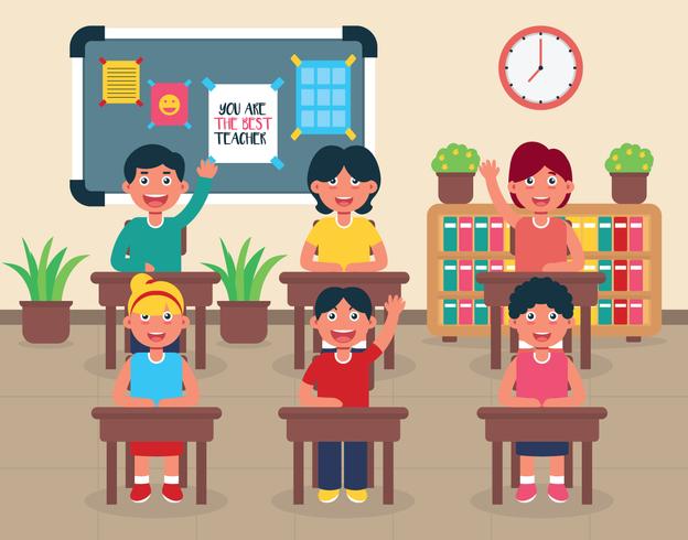 Classroom with kids vector illustration