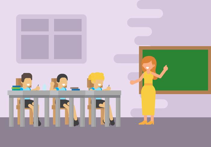 Classroom With Kids Vector Illustration