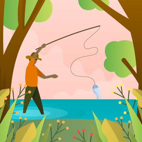 Flat Modern fly fisherman With minimalist background vector illustration