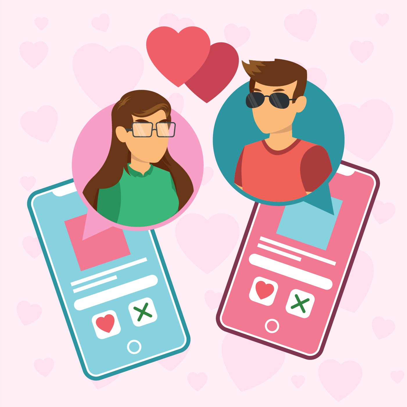 Online Dating Apps Getting Match With a Young Woman Vector Illustration ...