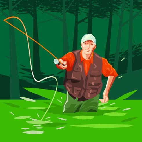 Fly Fisherman Fishing Abstract Illustration vector