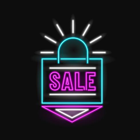 Neon Sale Shopping Bag Vector