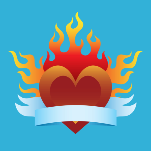 Flaming Heart with Ribbon Vector