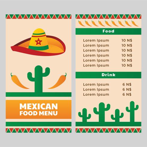 Mexican food restaurant menu template vector