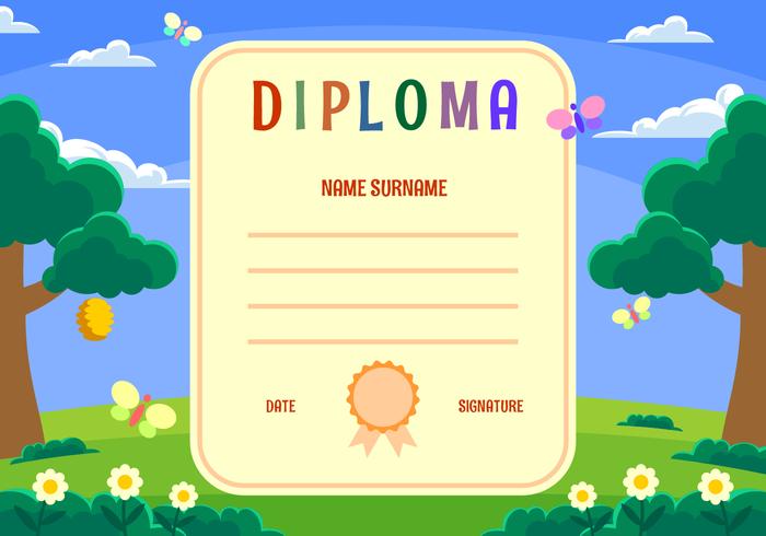 Kindergarten Diploma Certificate Vector