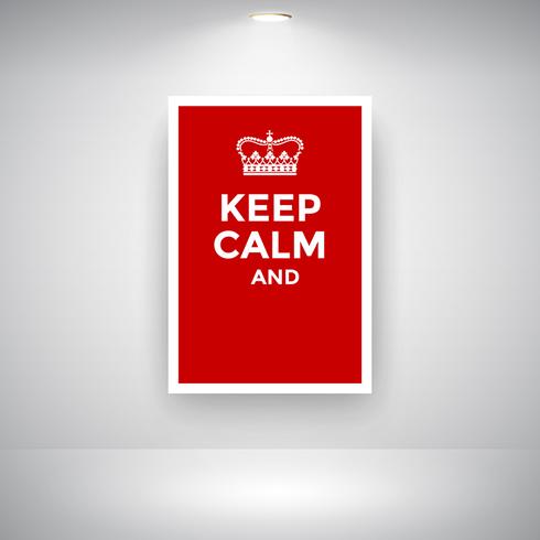 Red Keep Calm Poster With Crown On Wall vector