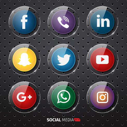 Iconos de redes sociales de plástico brillante vector