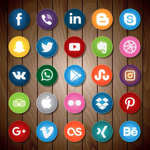 Icono de redes sociales en la madera vector