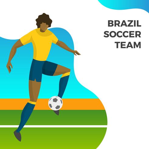 Modern Minimalist Brazil Soccer Player for World Cup 2018 shooting ball with gradient background vector Illustration